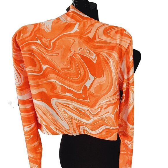 NWT Nova Bathing Suit Summer Workout Orange Zip Crop Top Size Small - Picture 6 of 12